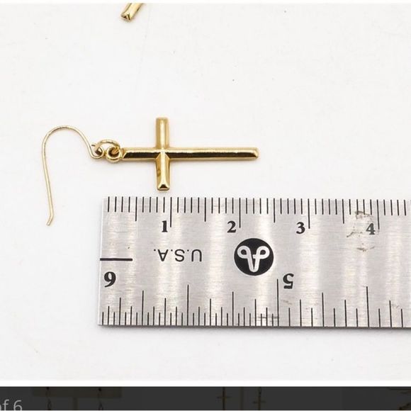 14K Gold Cross Dangle Earrings 23mm (112) - Picture 4 of 5